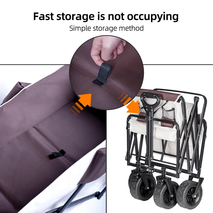 Collapsible Folding Utility Beach Wagon Cart. Heavy Duty, Large Capacity Fold Wagon Outdoor Trolley and Portable Camping Cart Table