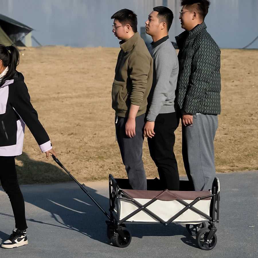 Collapsible Folding Utility Beach Wagon Cart. Heavy Duty, Large Capacity Fold Wagon Outdoor Trolley and Portable Camping Cart Table