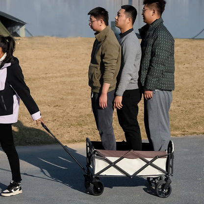 Collapsible Folding Utility Beach Wagon Cart. Heavy Duty, Large Capacity Fold Wagon Outdoor Trolley and Portable Camping Cart Table