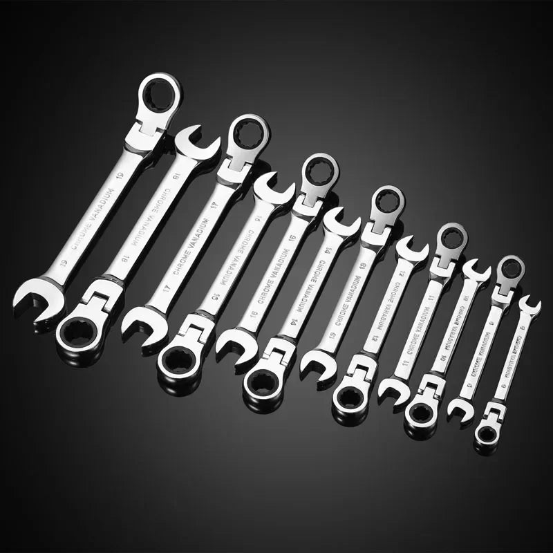 Car Flex Head Ratcheting Wrench Set- 8-17mm Metric Ratchet Combination Wrenches CrV Gear Spanner Ratchet Wrench Set Tools amagi