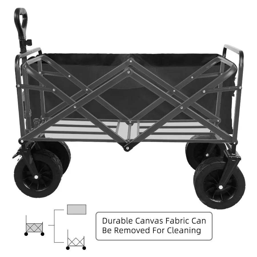 Collapsible Folding Utility Beach Wagon Cart. Heavy Duty, Large Capacity Fold Wagon Outdoor Trolley and Portable Camping Cart Table