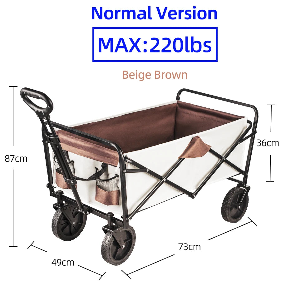 Collapsible Folding Utility Beach Wagon Cart. Heavy Duty, Large Capacity Fold Wagon Outdoor Trolley and Portable Camping Cart Table