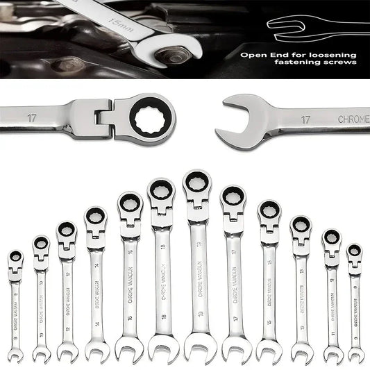 Car Flex Head Ratcheting Wrench Set- 8-17mm Metric Ratchet Combination Wrenches CrV Gear Spanner Ratchet Wrench Set Tools amagi