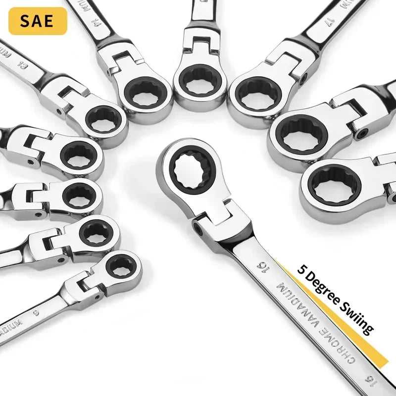 Car Flex Head Ratcheting Wrench Set- 8-17mm Metric Ratchet Combination Wrenches CrV Gear Spanner Ratchet Wrench Set Tools amagi
