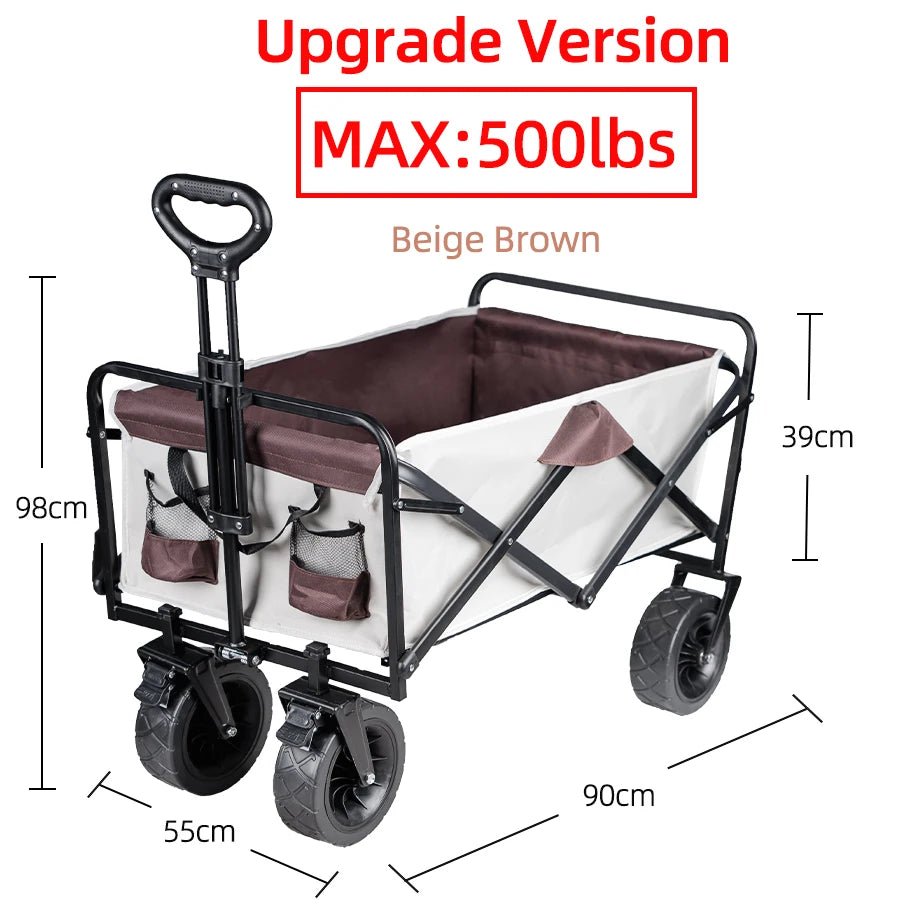 Collapsible Folding Utility Beach Wagon Cart. Heavy Duty, Large Capacity Fold Wagon Outdoor Trolley and Portable Camping Cart Table