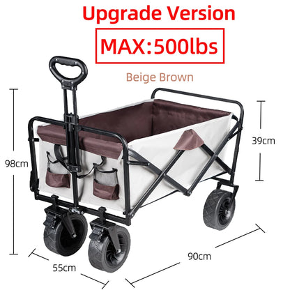 Collapsible Folding Utility Beach Wagon Cart. Heavy Duty, Large Capacity Fold Wagon Outdoor Trolley and Portable Camping Cart Table