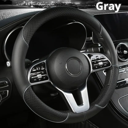 All Seasons Leather Diamond Steering Wheel Cover Universal Fit for 14 .5-15 Inch Durable Leather Cover Anti-Slip Veins Design