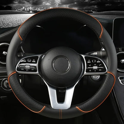 All Seasons Leather Diamond Steering Wheel Cover Universal Fit for 14 .5-15 Inch Durable Leather Cover Anti-Slip Veins Design