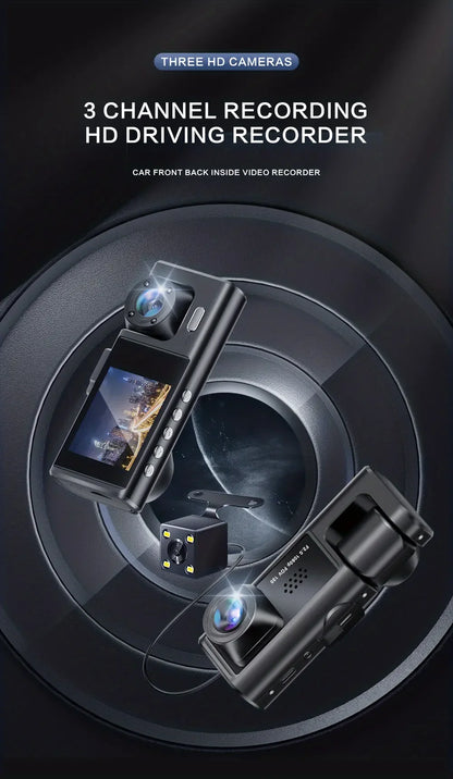 Dash Cam W/ IR Night Vision Loop Recording & 2" IPS Screen 1080P 3 Camera ， DVR recorder, video recorder, Vehicle DVR