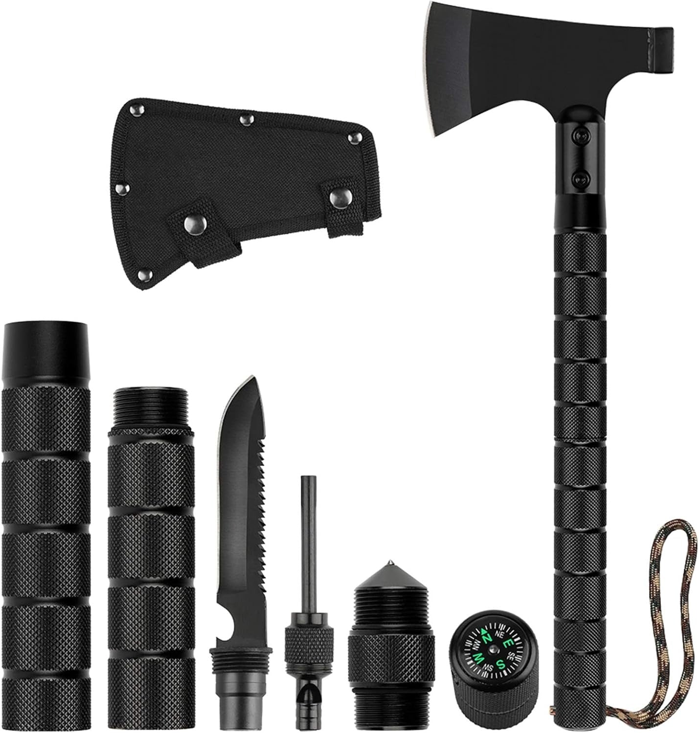 9-in-1 Portable Survival Axe, Multi-functional Tool For Jungle Camping, Tree Cutting, Hiking, Emergency, Outdoor Adventure, Backpacking, Bushcraft, And Wilderness Survival Gear