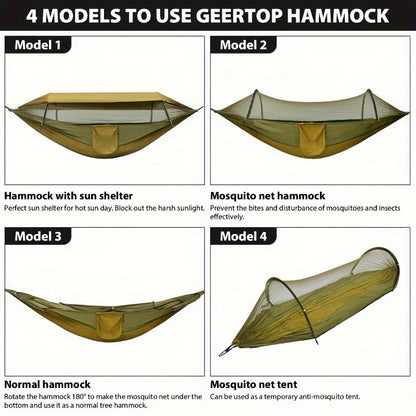 2025 Upgraded Double Layer Camping Hammock. 210D Nylon Mesh Camping Hammock. Sunscreen And Insect Repellent Double Zipper Design. Portable Outdoor Gear With Carabiner. Load Capacity 500lbs