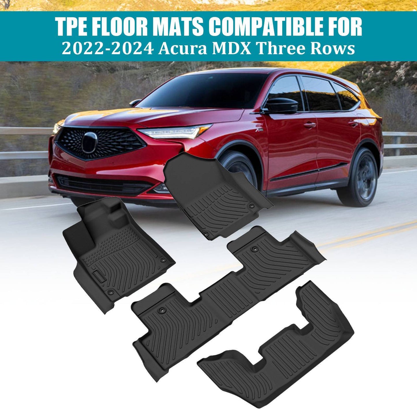 Car Floor Mats 3rd Row TPE Floor Liners For 2022-2024 Acura MDX All Weather